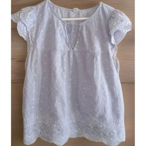 Womens XXL Old Navy Embroidered Ruffled Cottage Eyelet Flutter Boho Blouse Top